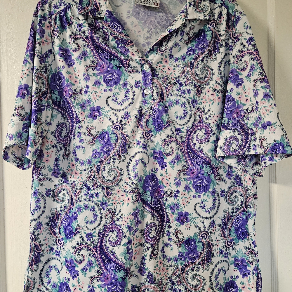 Vintage Sporto Purple and Blue Paisley Blouse